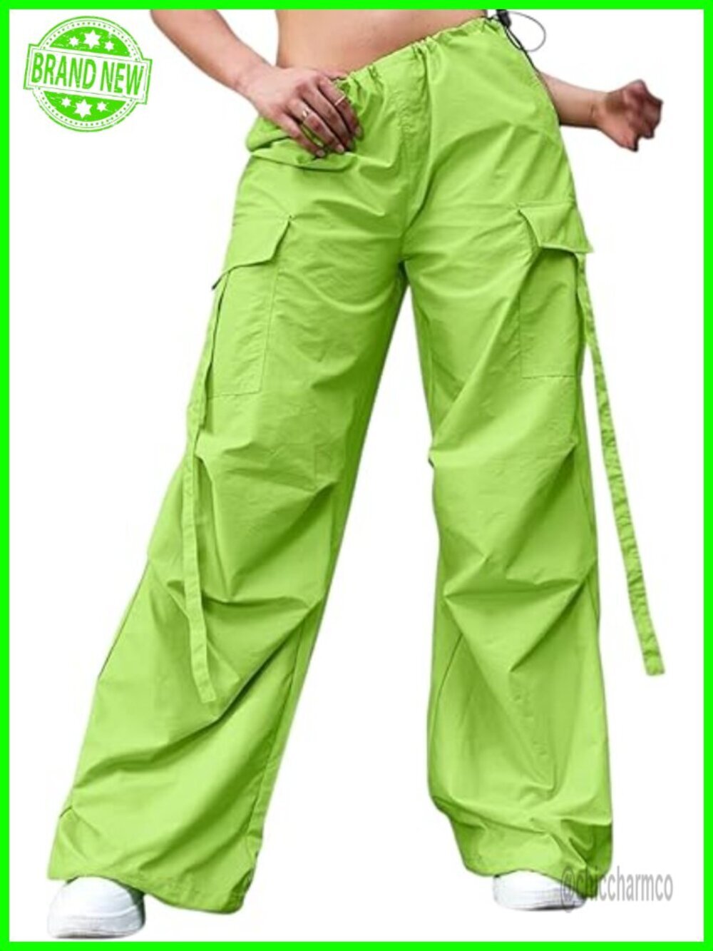 Y2K Baggy Cargo Pants with Drawstring Waist & Ankles, Parachute Wide Leg